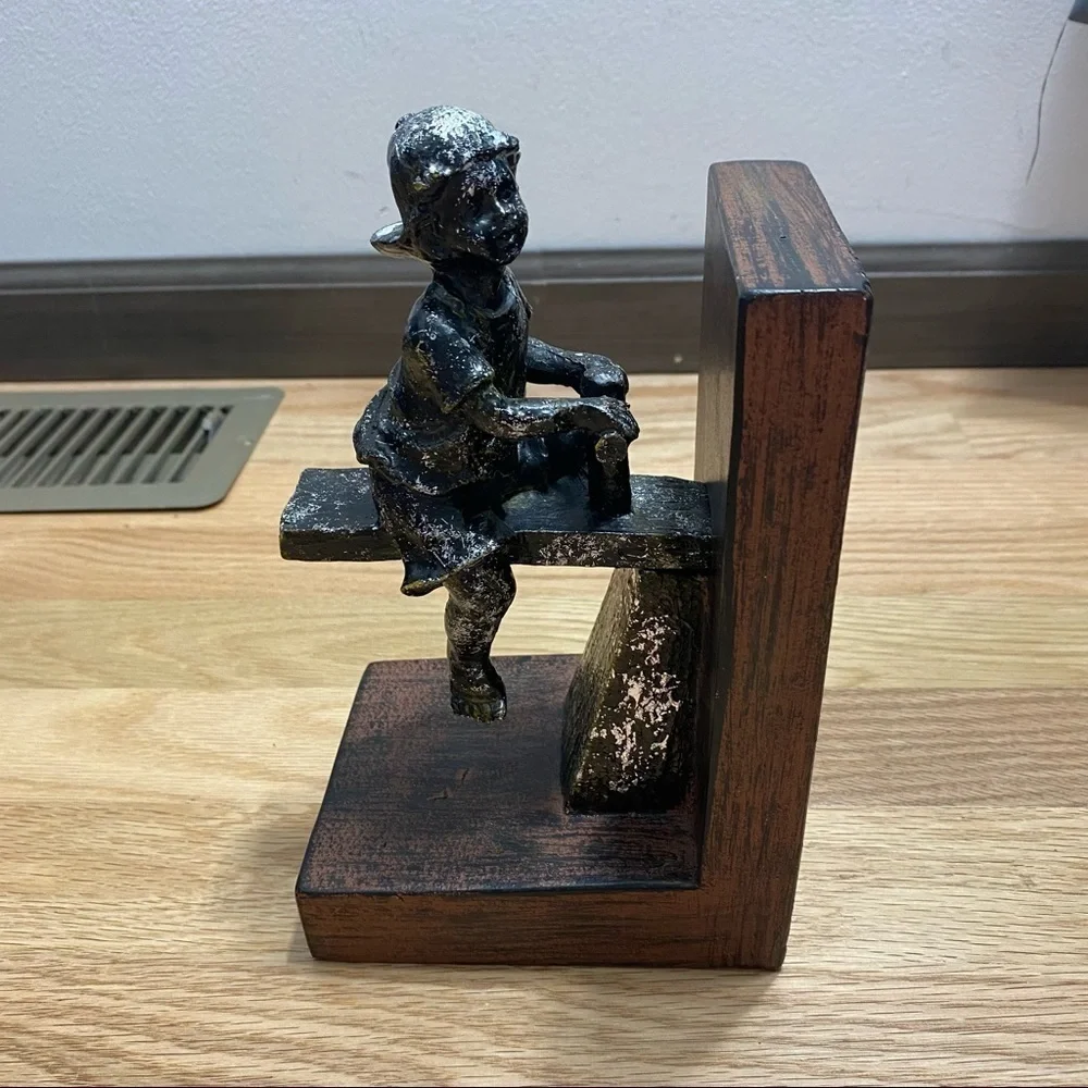 Cast Iron See-Saw Boy Book End Wood Home Decor Heavy